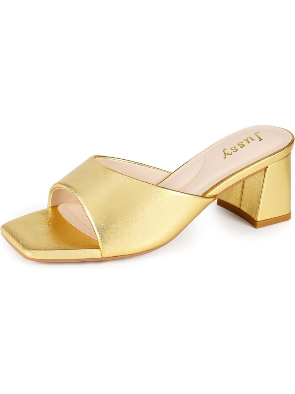 Women's Gold Square Open Toe Heels Sandals 2.5 Inch Low Chunky Block Heeled